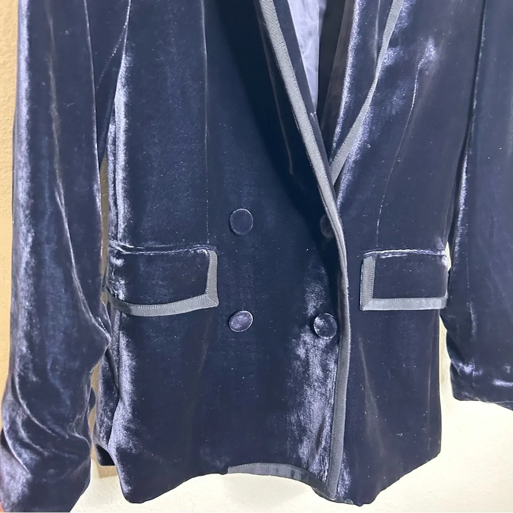 J. Crew Collection Navy Blue Velvet Double Breasted Blazer 00